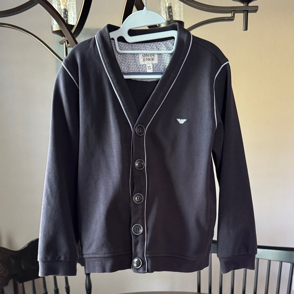 Armani Junior Navy Cardigan with White Piping